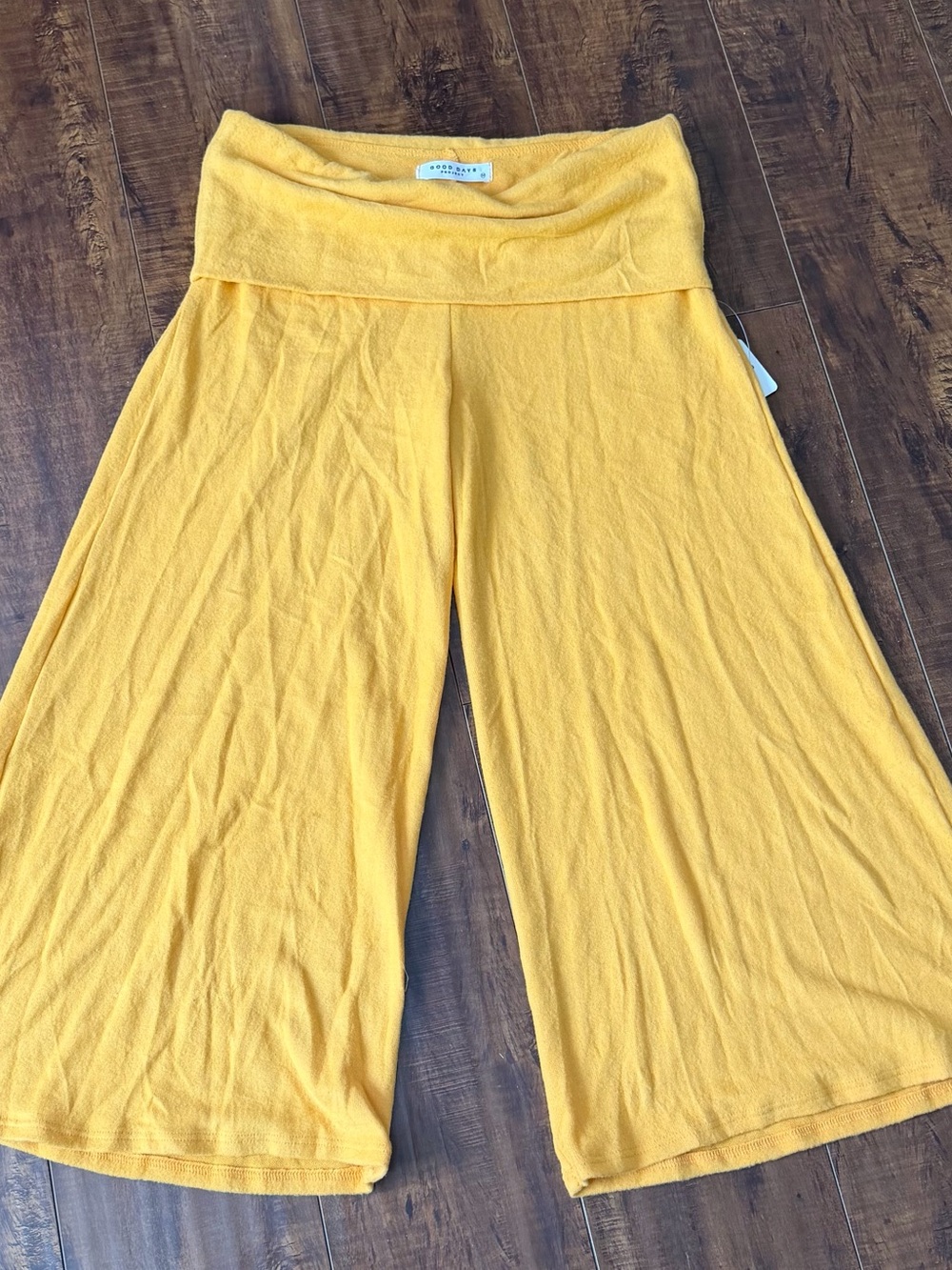 Gauchos Soft Surroundings Wide-Leg Foldover Waist Pants in Yellow